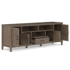 Meuble TV 183 cm, en bois massif, style transitionnel, 2 armoires latérales, 2 tiroirs, portes shaker, convient aux téléviseurs jusqu'à 203 cm, marron fumé, 1 personne requise au montage