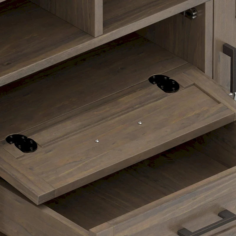 Meuble TV 183 cm, en bois massif, style transitionnel, 2 armoires latérales, 2 tiroirs, portes shaker, convient aux téléviseurs jusqu'à 203 cm, marron fumé, 1 personne requise au montage