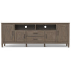 Meuble TV 183 cm, en bois massif, style transitionnel, 2 armoires latérales, 2 tiroirs, portes shaker, convient aux téléviseurs jusqu'à 203 cm, marron fumé, 1 personne requise au montage