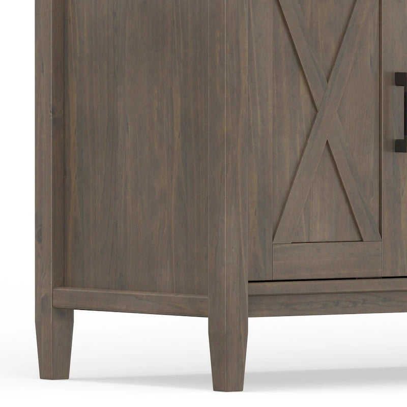 Meuble TV 183 cm, en bois massif, style transitionnel, 2 armoires latérales, 2 tiroirs, portes shaker, convient aux téléviseurs jusqu'à 203 cm, marron fumé, 1 personne requise au montage