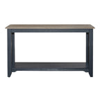 Console, plateau gris brossé, étagère inférieure, pieds fuselés, en hévéa et pin, bleu marine/blanc, 1 personne