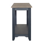Console, plateau gris brossé, étagère inférieure, pieds fuselés, en hévéa et pin, bleu marine/blanc, 1 personne