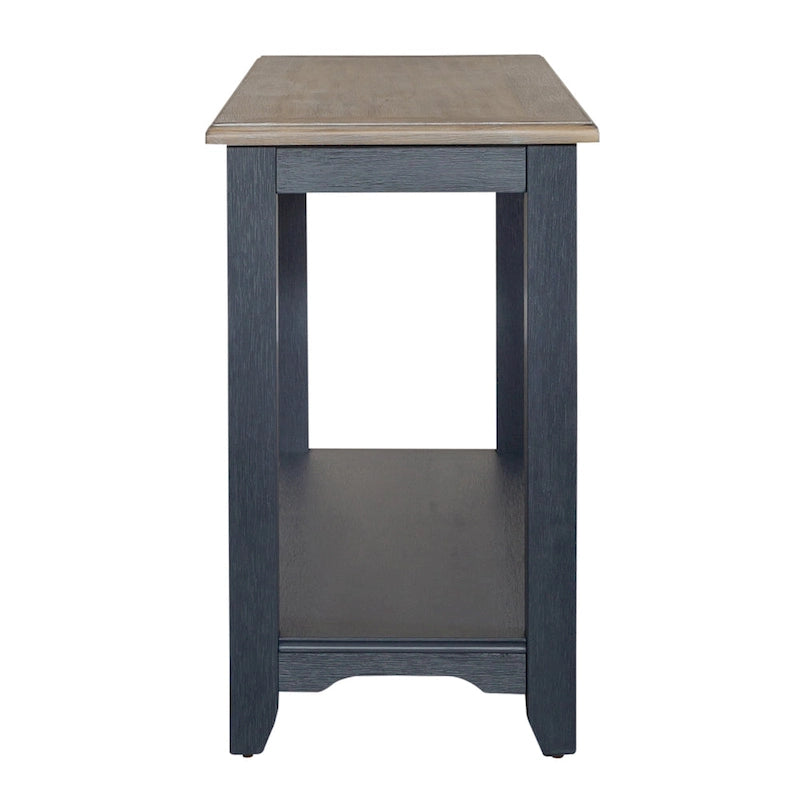 Console, plateau gris brossé, étagère inférieure, pieds fuselés, en hévéa et pin, bleu marine/blanc, 1 personne