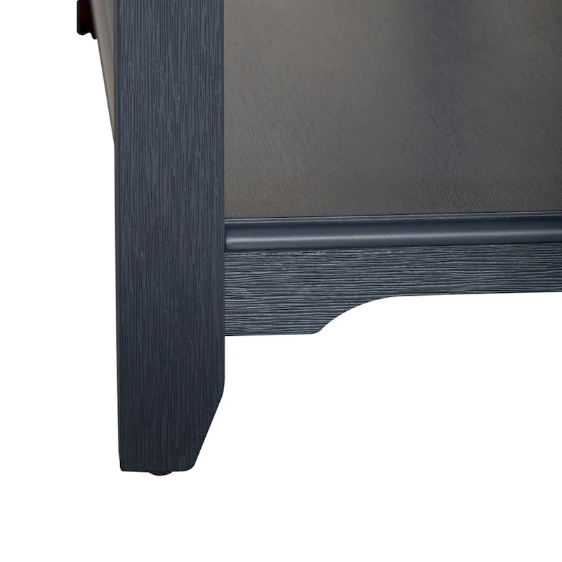 Console, plateau gris brossé, étagère inférieure, pieds fuselés, en hévéa et pin, bleu marine/blanc, 1 personne