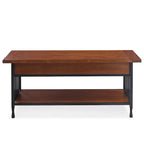 Table basse rectangulaire, lattes style Mission, 2 tiroirs, 1 étagère, bois dur et placage de chêne, marron/noir, pour 1 personne