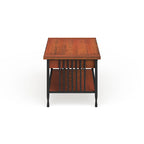 Table basse rectangulaire, lattes style Mission, 2 tiroirs, 1 étagère, bois dur et placage de chêne, marron/noir, pour 1 personne