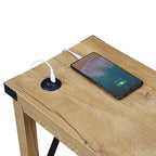 Table d'appoint, 2 ports de charge USB, étagère inférieure, panneaux de particules et cadre en métal, bois de grange / chêne anglais avec noir, pour 1 personne