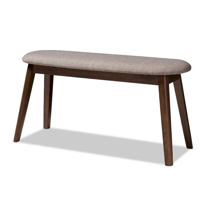 Banc de salle à manger rembourré du milieu du siècle, tissu polyester, rembourrage en mousse, pieds en hévéa finition noyer, anthracite / gris, pour 2 personnes