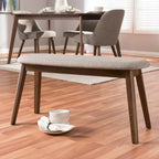 Banc de salle à manger rembourré du milieu du siècle, tissu polyester, rembourrage en mousse, pieds en hévéa finition noyer, anthracite / gris, pour 2 personnes