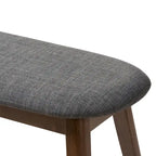 Banc de salle à manger rembourré du milieu du siècle, tissu polyester, rembourrage en mousse, pieds en hévéa finition noyer, anthracite / gris, pour 2 personnes