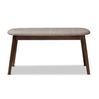 Banc de salle à manger rembourré du milieu du siècle, tissu polyester, rembourrage en mousse, pieds en hévéa finition noyer, anthracite / gris, pour 2 personnes