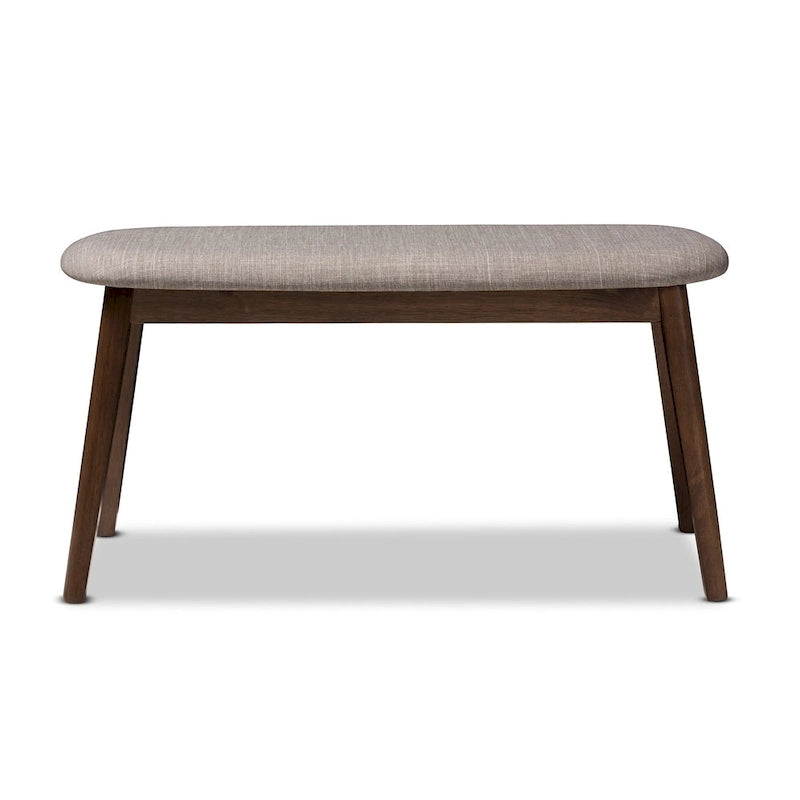 Banc de salle à manger rembourré du milieu du siècle, tissu polyester, rembourrage en mousse, pieds en hévéa finition noyer, anthracite / gris, pour 2 personnes