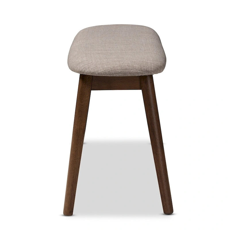 Banc de salle à manger rembourré du milieu du siècle, tissu polyester, rembourrage en mousse, pieds en hévéa finition noyer, anthracite / gris, pour 2 personnes