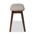 Banc de salle à manger rembourré du milieu du siècle, tissu polyester, rembourrage en mousse, pieds en hévéa finition noyer, anthracite / gris, pour 2 personnes