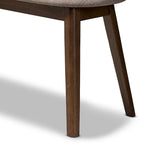 Banc de salle à manger rembourré du milieu du siècle, tissu polyester, rembourrage en mousse, pieds en hévéa finition noyer, anthracite / gris, pour 2 personnes