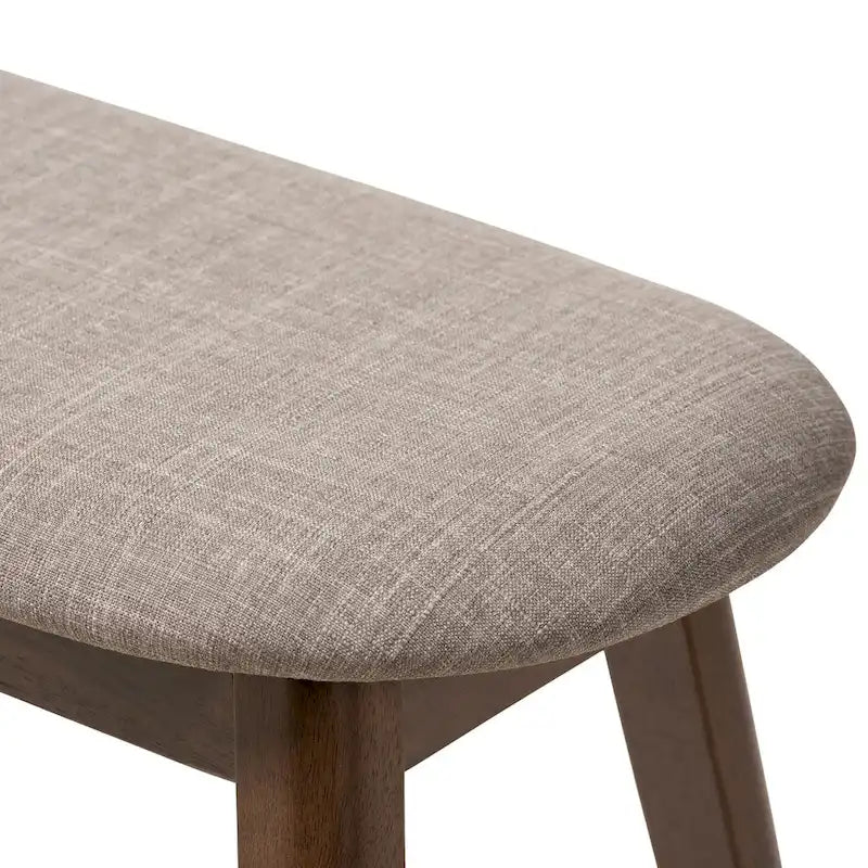 Banc de salle à manger rembourré du milieu du siècle, tissu polyester, rembourrage en mousse, pieds en hévéa finition noyer, anthracite / gris, pour 2 personnes