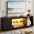 Meuble TV de 58 po, convient aux téléviseurs jusqu'à 65 po, bande lumineuse RVB, tablette réglable en verre trempé, armoire fermée, rangement vertical, marbre noir/blanc délavé, utilisation par 1 personne