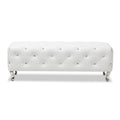 Banc de lit rembourré, similicuir, capitonné avec boutons en cristal, pieds cabriolets chromés, blanc/noir, pour 1 personne