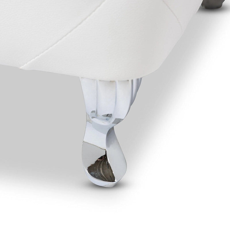 Banc de lit rembourré, similicuir, capitonné avec boutons en cristal, pieds cabriolets chromés, blanc/noir, pour 1 personne