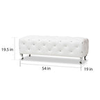 Banc de lit rembourré, similicuir, capitonné avec boutons en cristal, pieds cabriolets chromés, blanc/noir, pour 1 personne