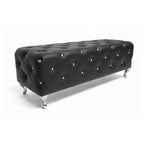 Banc de lit rembourré, similicuir, capitonné avec boutons en cristal, pieds cabriolets chromés, blanc/noir, pour 1 personne