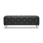 Banc de lit rembourré, similicuir, capitonné avec boutons en cristal, pieds cabriolets chromés, blanc/noir, pour 1 personne