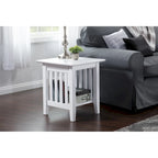 Table d'appoint style Mission, bois massif, finition 5 étapes, plateau carré, Noyer / Expresso / Blanc / Gris, utilisation 1 personne