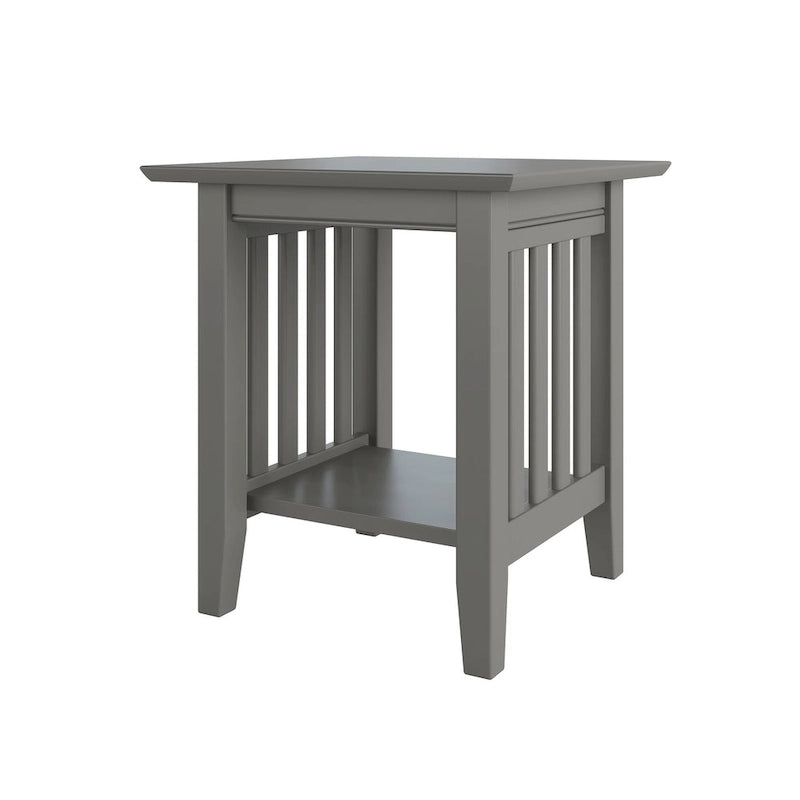 Table d'appoint style Mission, bois massif, finition 5 étapes, plateau carré, Noyer / Expresso / Blanc / Gris, utilisation 1 personne
