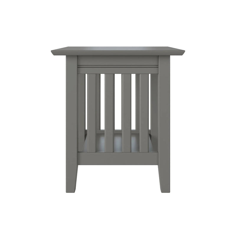Table d'appoint style Mission, bois massif, finition 5 étapes, plateau carré, Noyer / Expresso / Blanc / Gris, utilisation 1 personne