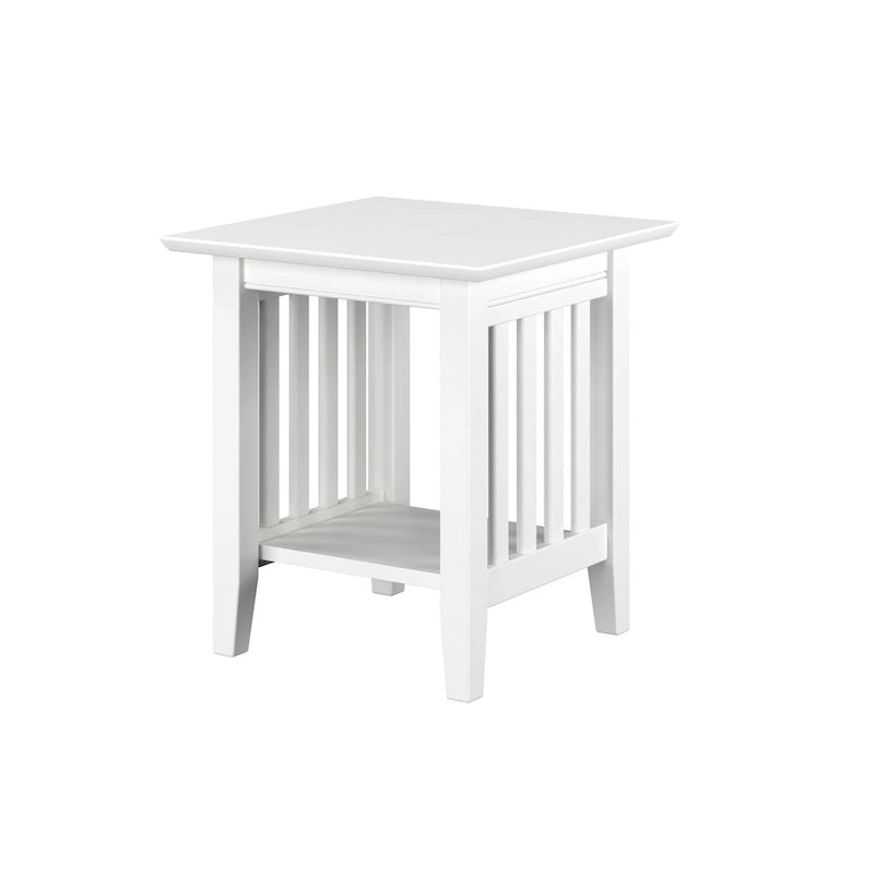 Table d'appoint style Mission, bois massif, finition 5 étapes, plateau carré, Noyer / Expresso / Blanc / Gris, utilisation 1 personne