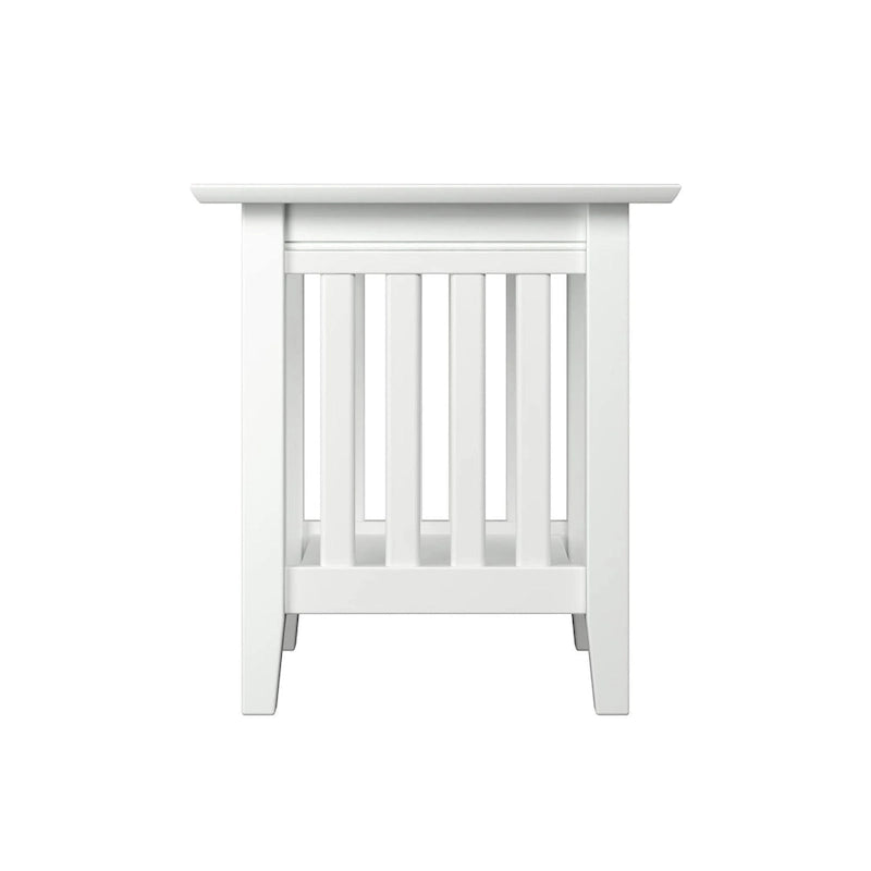 Table d'appoint style Mission, bois massif, finition 5 étapes, plateau carré, Noyer / Expresso / Blanc / Gris, utilisation 1 personne