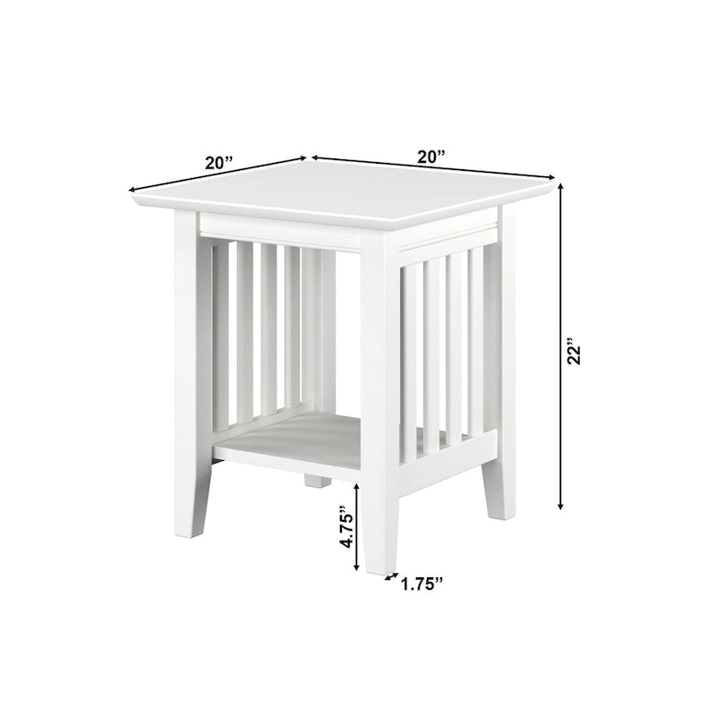 Table d'appoint style Mission, bois massif, finition 5 étapes, plateau carré, Noyer / Expresso / Blanc / Gris, utilisation 1 personne