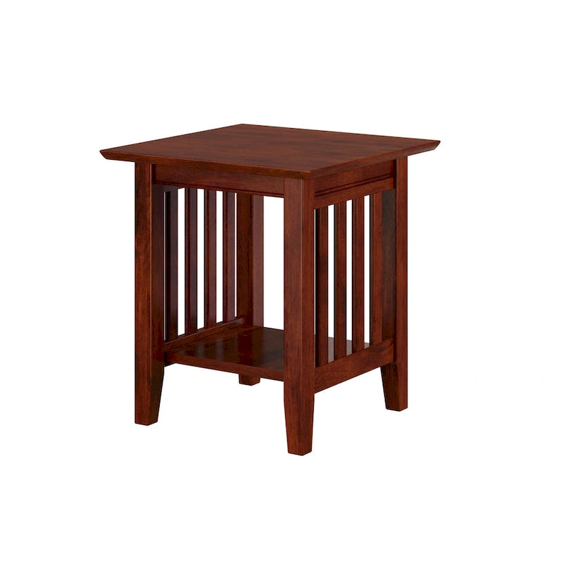 Table d'appoint style Mission, bois massif, finition 5 étapes, plateau carré, Noyer / Expresso / Blanc / Gris, utilisation 1 personne