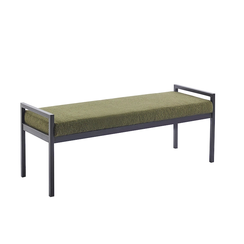 Banc d'appoint rembourré, tissu bouclette, pieds en acier laqué, vert/blanc cassé, 2 places