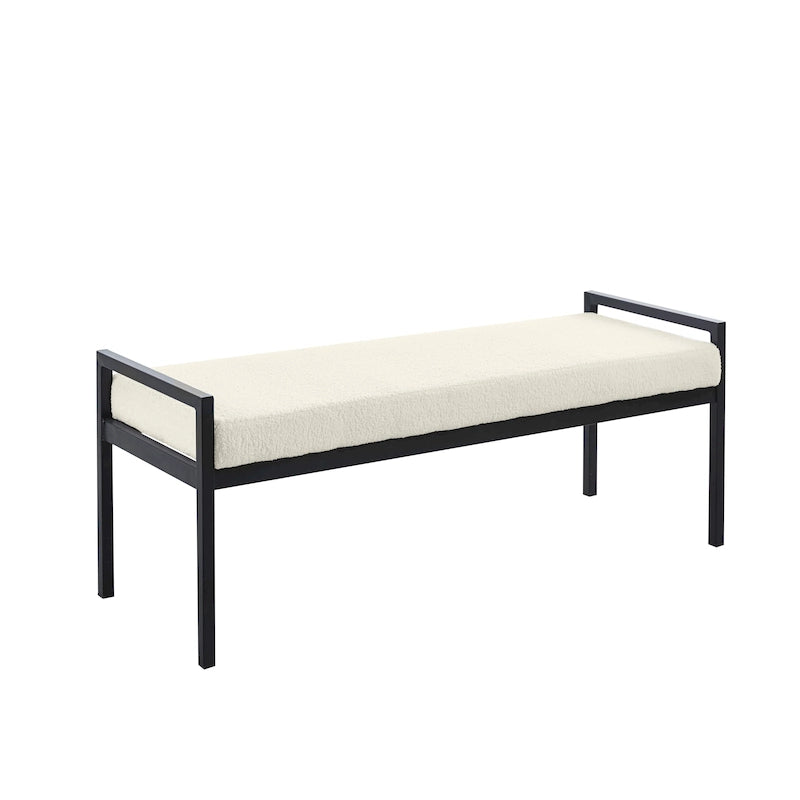 Banc d'appoint rembourré, tissu bouclette, pieds en acier laqué, vert/blanc cassé, 2 places