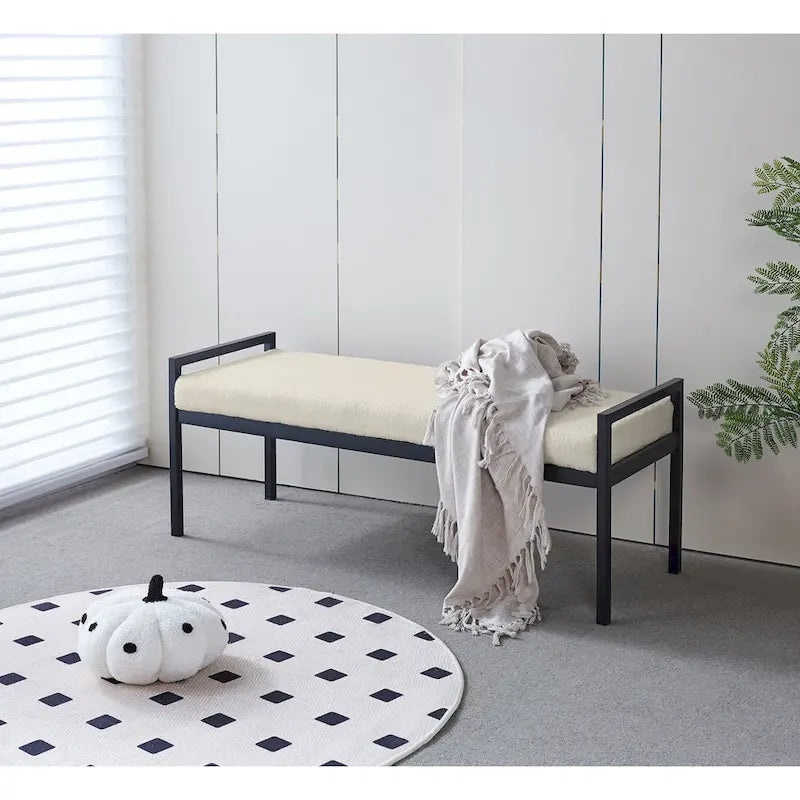 Banc d'appoint rembourré, tissu bouclette, pieds en acier laqué, vert/blanc cassé, 2 places