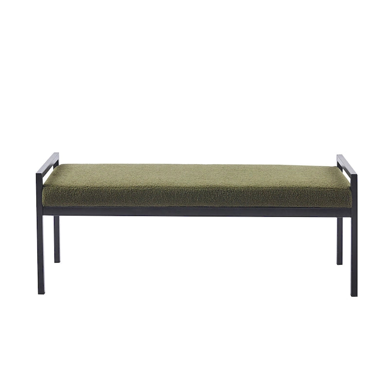 Banc d'appoint rembourré, tissu bouclette, pieds en acier laqué, vert/blanc cassé, 2 places