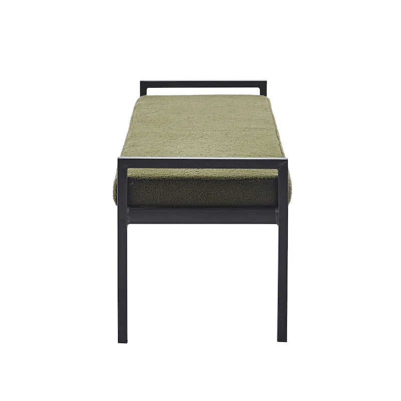 Banc d'appoint rembourré, tissu bouclette, pieds en acier laqué, vert/blanc cassé, 2 places