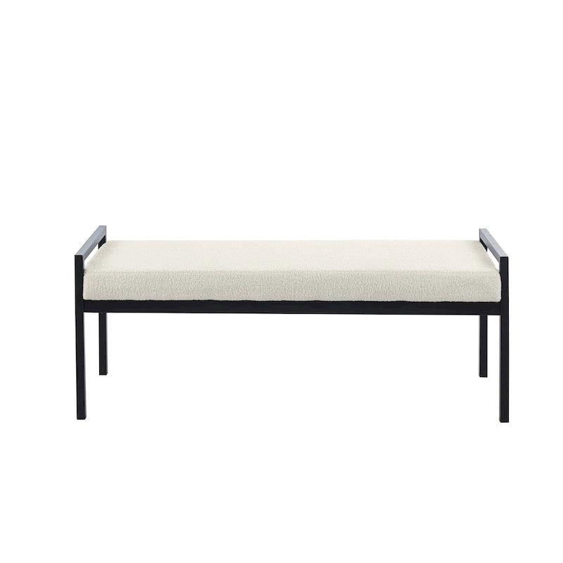 Banc d'appoint rembourré, tissu bouclette, pieds en acier laqué, vert/blanc cassé, 2 places