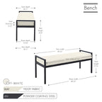 Banc d'appoint rembourré, tissu bouclette, pieds en acier laqué, vert/blanc cassé, 2 places