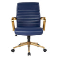 Chaise de bureau mi-dossier, similicuir, soutien lombaire intégré, inclinaison verrouillable, base et accoudoirs dorés, roulettes doubles, marine / selle / crème / noir / blanc, usage individuel