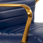 Chaise de bureau mi-dossier, similicuir, soutien lombaire intégré, inclinaison verrouillable, base et accoudoirs dorés, roulettes doubles, marine / selle / crème / noir / blanc, usage individuel