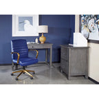 Chaise de bureau mi-dossier, similicuir, soutien lombaire intégré, inclinaison verrouillable, base et accoudoirs dorés, roulettes doubles, marine / selle / crème / noir / blanc, usage individuel