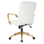 Chaise de bureau mi-dossier, similicuir, soutien lombaire intégré, inclinaison verrouillable, base et accoudoirs dorés, roulettes doubles, marine / selle / crème / noir / blanc, usage individuel