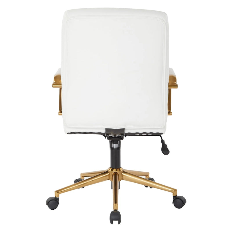 Chaise de bureau mi-dossier, similicuir, soutien lombaire intégré, inclinaison verrouillable, base et accoudoirs dorés, roulettes doubles, marine / selle / crème / noir / blanc, usage individuel