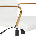 Chaise de bureau mi-dossier, similicuir, soutien lombaire intégré, inclinaison verrouillable, base et accoudoirs dorés, roulettes doubles, marine / selle / crème / noir / blanc, usage individuel