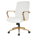 Chaise de bureau mi-dossier, similicuir, soutien lombaire intégré, inclinaison verrouillable, base et accoudoirs dorés, roulettes doubles, marine / selle / crème / noir / blanc, usage individuel