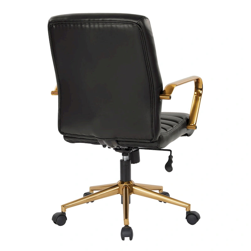 Chaise de bureau mi-dossier, similicuir, soutien lombaire intégré, inclinaison verrouillable, base et accoudoirs dorés, roulettes doubles, marine / selle / crème / noir / blanc, usage individuel