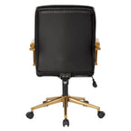 Chaise de bureau mi-dossier, similicuir, soutien lombaire intégré, inclinaison verrouillable, base et accoudoirs dorés, roulettes doubles, marine / selle / crème / noir / blanc, usage individuel