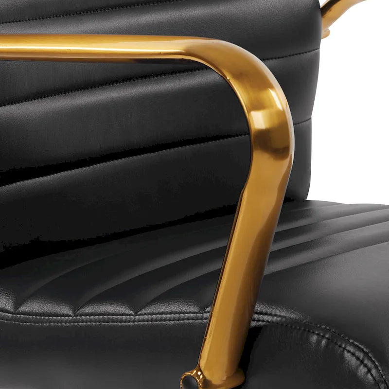 Chaise de bureau mi-dossier, similicuir, soutien lombaire intégré, inclinaison verrouillable, base et accoudoirs dorés, roulettes doubles, marine / selle / crème / noir / blanc, usage individuel
